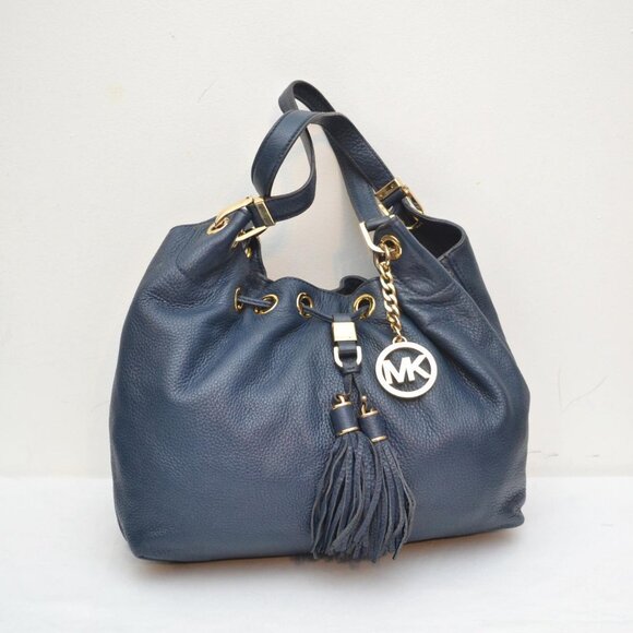 Michael Kors Camden Drawstring Navy and Gold Shoulder Bag with Pebbled Leather P - Picture 2 of 6